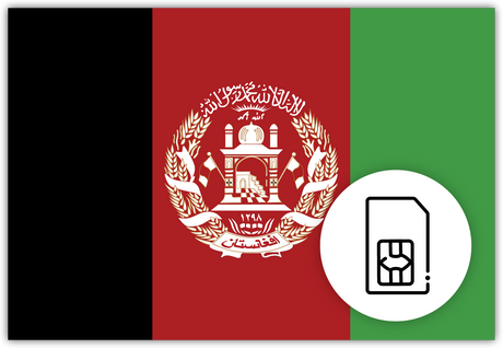 Afghanistan SIM Card – Travel connectivity for Afghanistan. Image featuring the Afghanistan flag and a SIM card icon