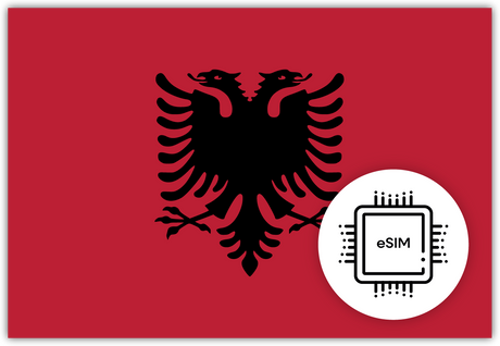 Albania eSIM – Travel connectivity for Albania. Image featuring the Albanian flag and an eSIM icon