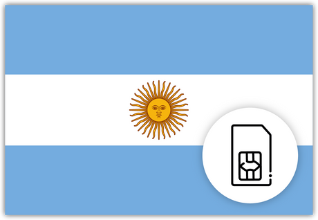 Argentina SIM Card – Travel connectivity for Argentina. Image featuring the Argentinian flag and a SIM card icon