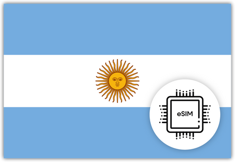 Argentina eSIM – Travel connectivity for Argentina. Image featuring the Argentinean flag and an eSIM card icon