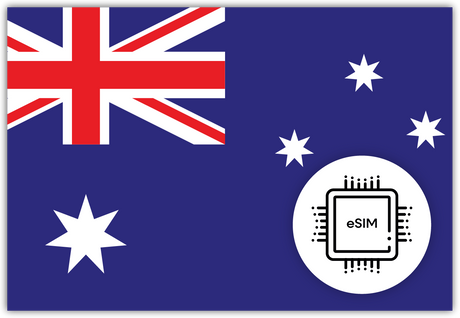 Austria eSIM – Travel connectivity for Australia. Image featuring the Australian flag and an eSIM icon