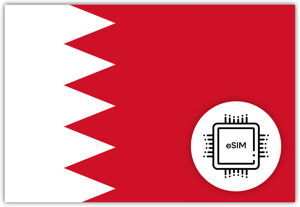 Bahrain eSIM – Travel connectivity for the Bahrain. Image featuring the Bahrain flag and an eSIM icon.