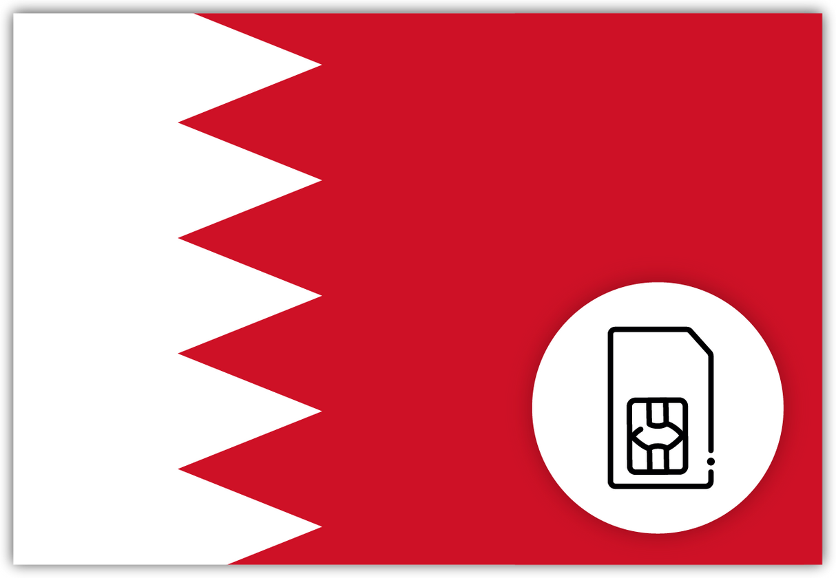 Bahrain SIM Card – Travel connectivity for Bahrain. Image featuring the Bahrain flag and a SIM card icon