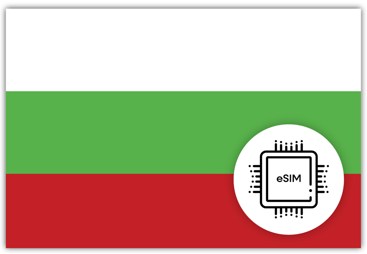 Bulgaria eSIM – Travel connectivity for Bulgaria. Image featuring the Bulgarian flag and an eSIM icon