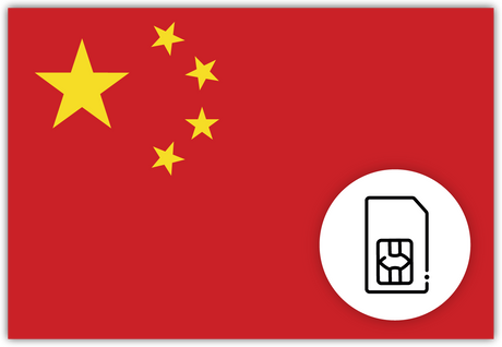 China SIM Card – Travel connectivity for China. Image featuring the Chinese flag and an SIM Card icon.