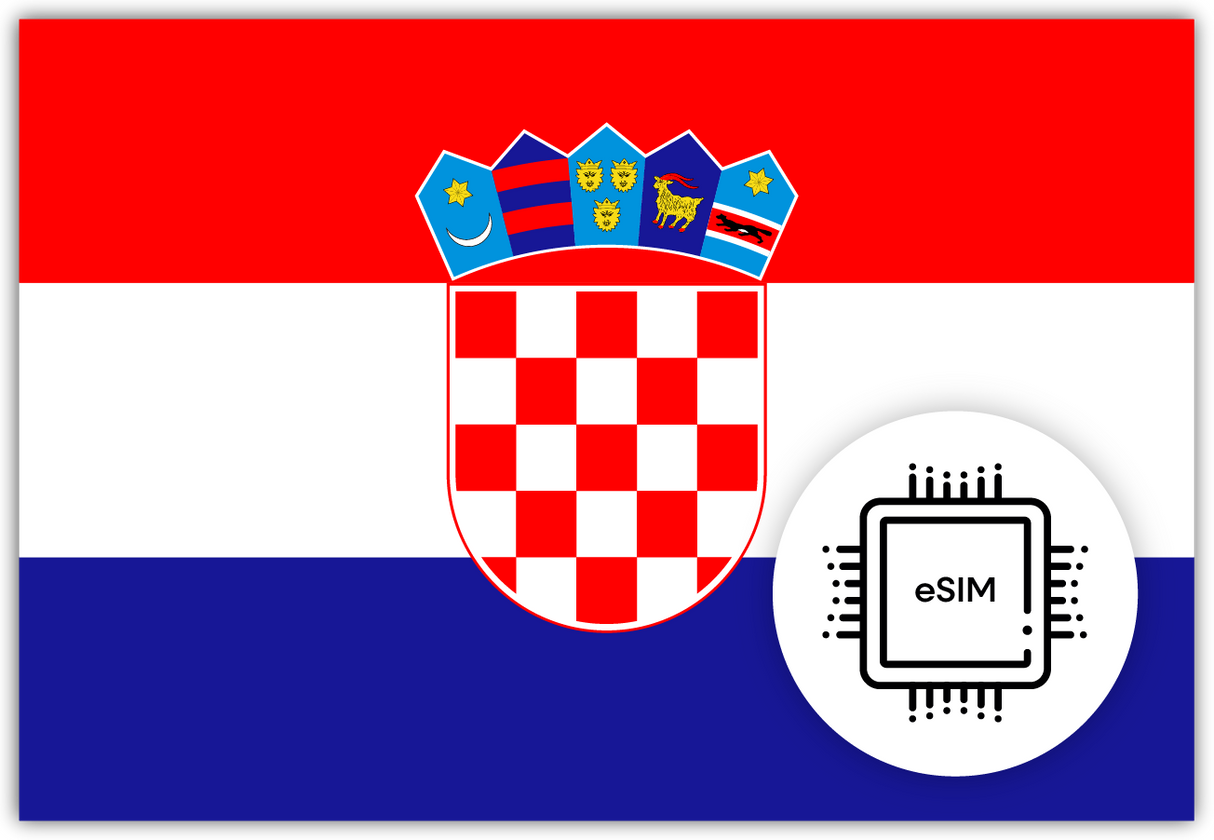 Croatia eSIM – Travel connectivity for Croatia. Image featuring the Croatian flag and an eSIM icon
