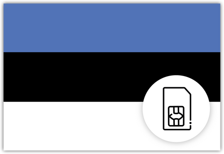 Estonia SIM Card – Travel connectivity for Estonia. Image featuring the Estonian flag and a SIM Card icon