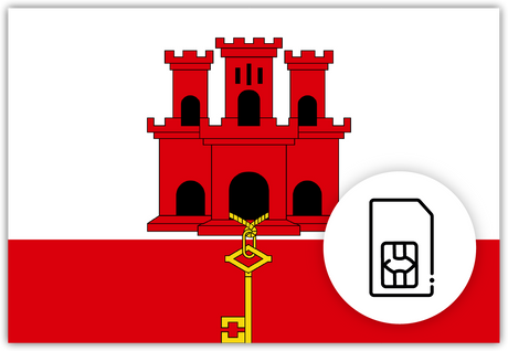 Gibraltar SIM Card – Travel connectivity for the Gibraltar. Image featuring the Gibraltarian flag and SIM icon