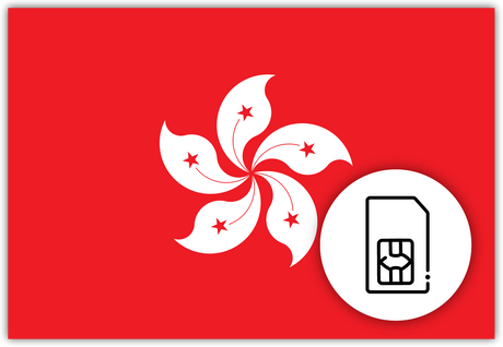 Hong Kong SIM Card – Travel connectivity for Hong Kong. Image featuring the Hong Kong flag and a SIM card icon