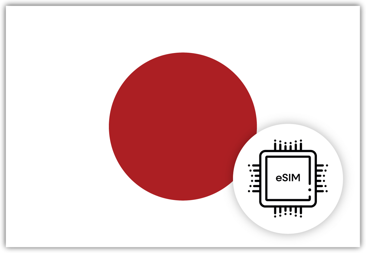 Japan eSIM – Travel connectivity for Japan. Image featuring the Japan flag and eSIM icon.