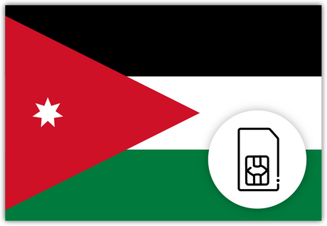 Jordan SIM Card – Travel connectivity for Jordan. Image featuring the Jordanian flag and a SIM card icon.