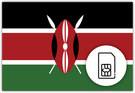 Kenya SIM Card – Travel connectivity for Kenya. Image featuring the Kenya flag and a SIM card icon.
