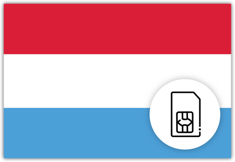 Luxembourg SIM Card– Travel connectivity for Luxembourg. Image featuring the Luxembourger flag and a SIM Card icon