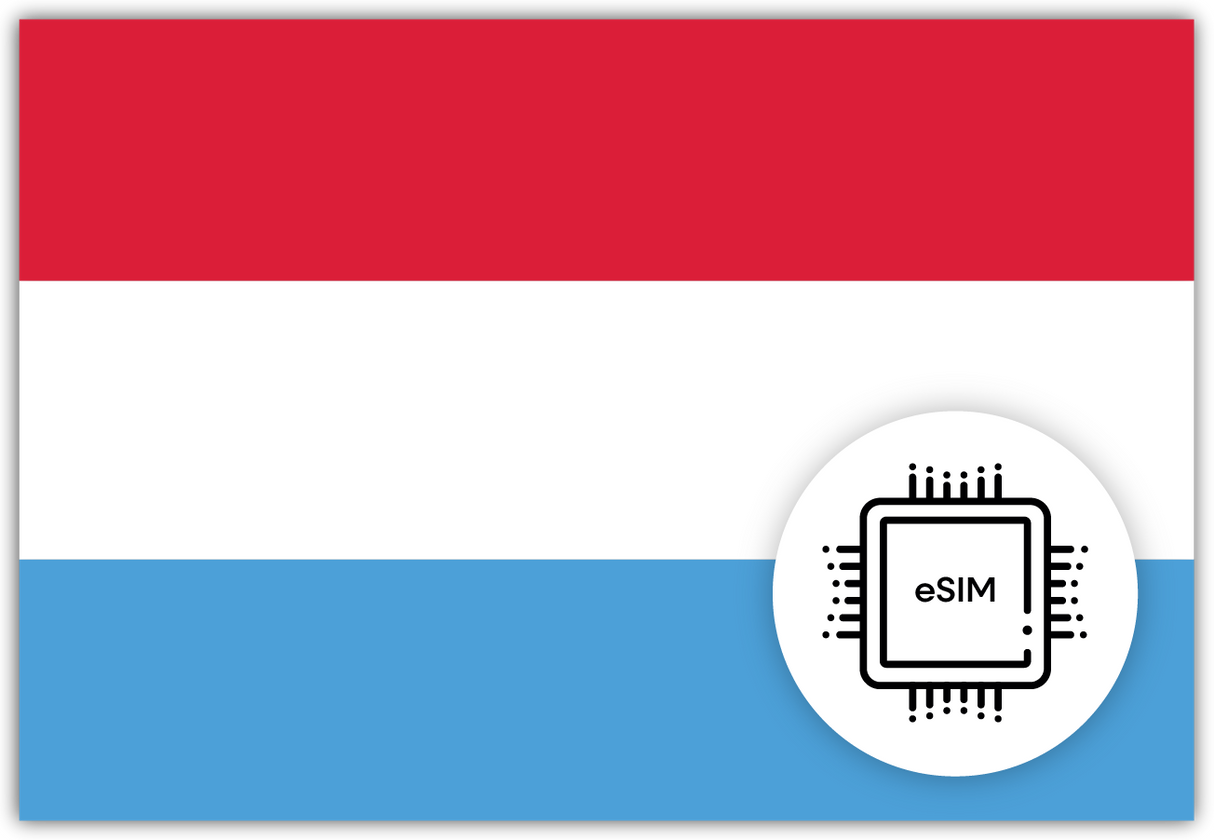 Luxembourg eSIM – Travel connectivity for Luxembourg. Image featuring the Luxembourger flag and an eSIM icon