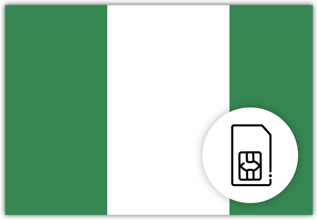 Nigeria SIM Card – Travel connectivity for Nigeria. Image featuring the Nigerian flag and a SIM card icon.
