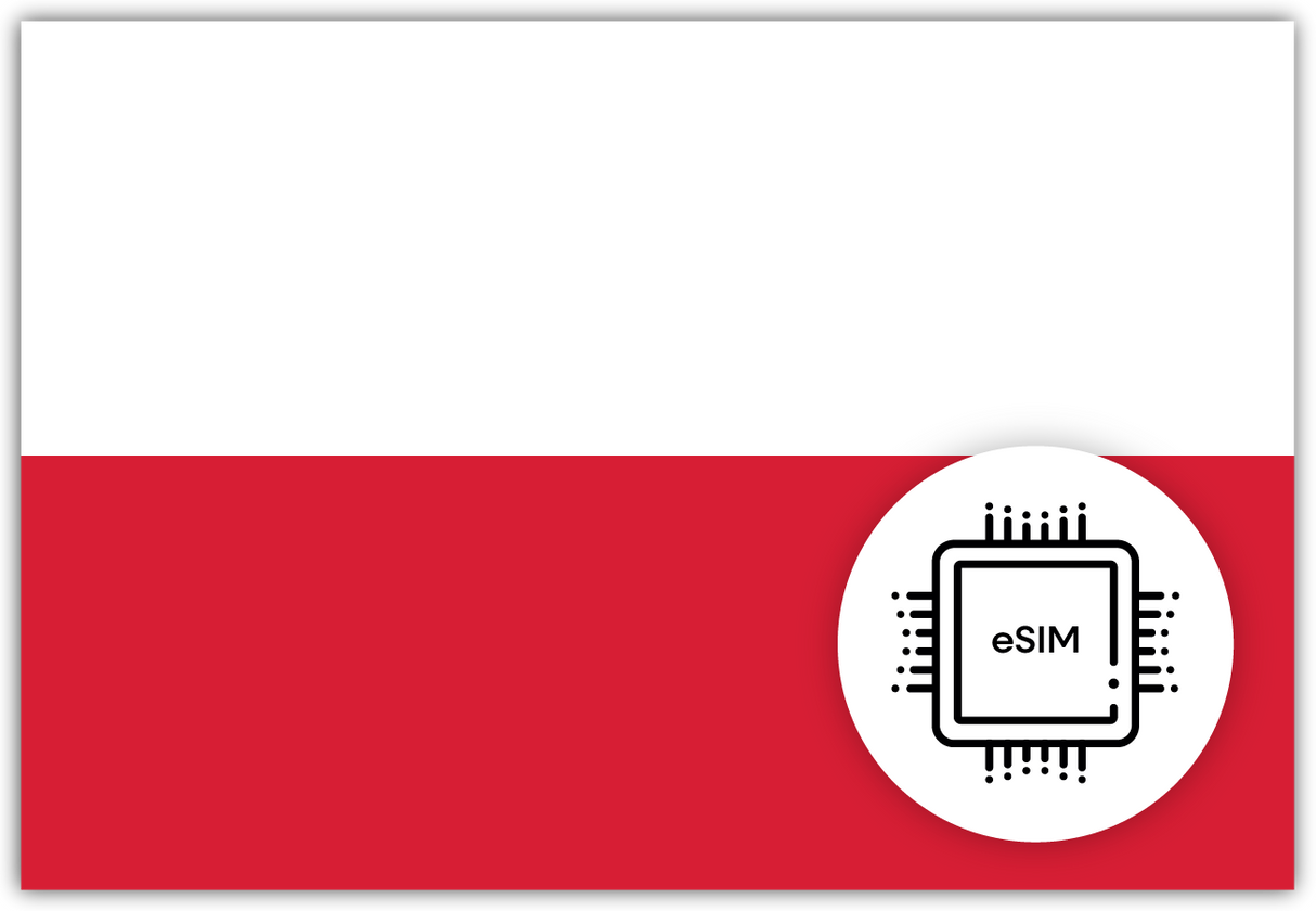 Poland eSIM – Travel connectivity for Poland. Image featuring the Polish flag and an eSIM icon