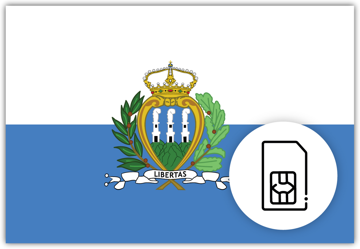 San Marino SIM Card – Travel connectivity for the San Marino. Image featuring the San Marino flag and SIM icon