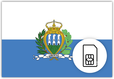 San Marino SIM Card – Travel connectivity for the San Marino. Image featuring the San Marino flag and SIM icon