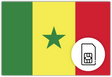 Senegal SIM Card – Travel connectivity for Senegal. Image featuring the Senegalese flag and a SIM card icon.