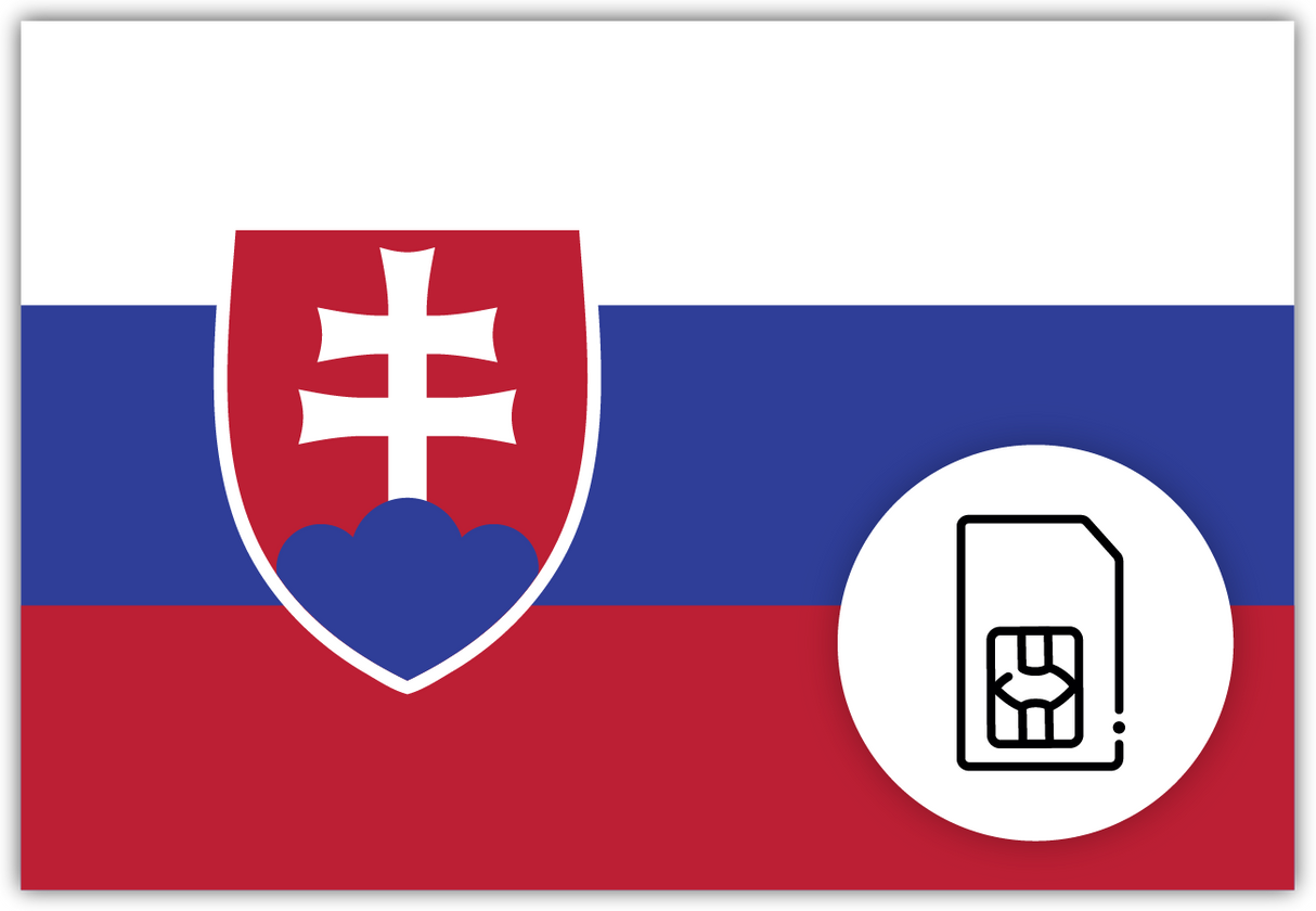 Slovakia SIM Card – Travel connectivity for Slovakia. Image featuring the Slovakian flag and a SIM card icon
