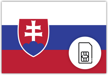 Slovakia SIM Card – Travel connectivity for Slovakia. Image featuring the Slovakian flag and a SIM card icon
