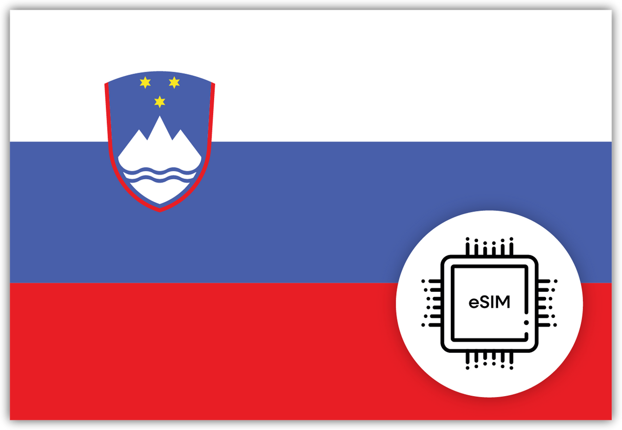 Slovenia eSIM – Travel connectivity for Slovenia. Image featuring the Slovenian flag and eSIM icon