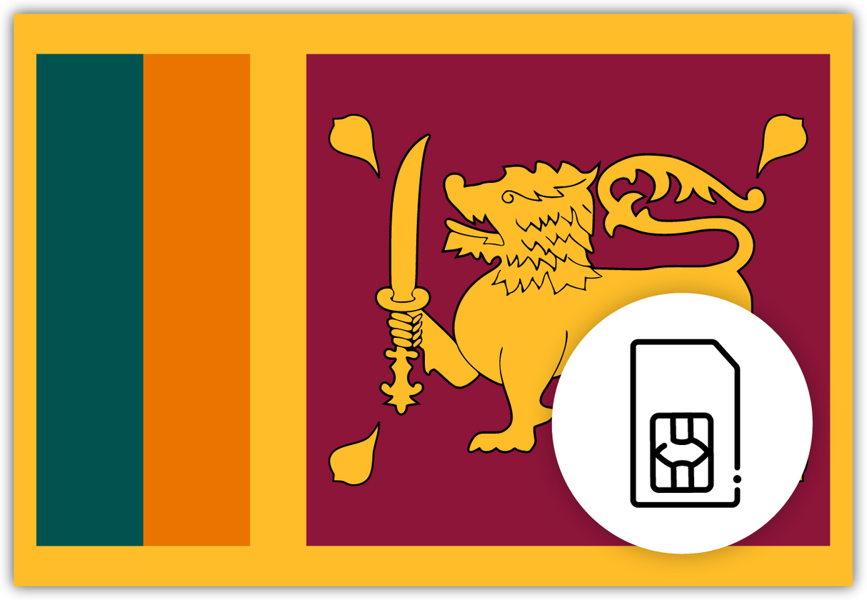 Sri Lanka SIM Card – Travel connectivity for Sri Lanka. Image featuring the Sri Lankan flag and a SIM Card icon.