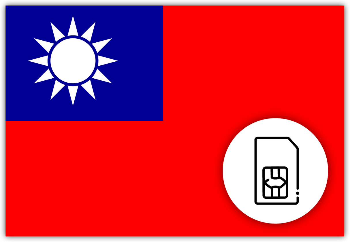 Taiwan SIM Card– Travel connectivity for Taiwan. Image featuring the Taiwanese flag and a SIM Card icon