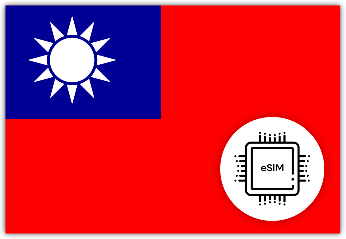 Taiwan eSIM – Travel connectivity for Taiwan. Image featuring the Taiwanese flag and eSIM icon