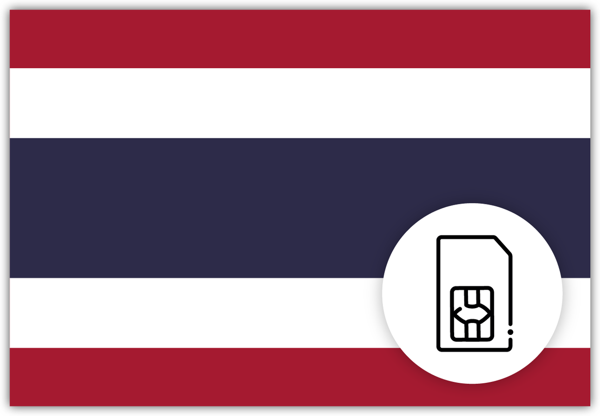 Thailand SIM Card – Travel connectivity for Thailand . Image featuring the Thailandian flag and a SIM card icon
