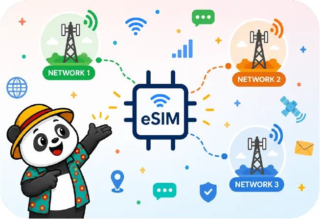 BeachSIM panda eSIM network illustration