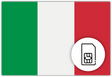 Italy SIM Card – Travel connectivity for Italy. Image featuring the Italian flag and a SIM Card icon