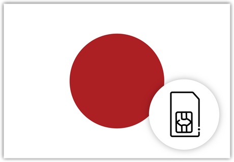 Japan SIM Card  – Travel connectivity for Japan. Image featuring the Japanese flag and a SIM card icon. 